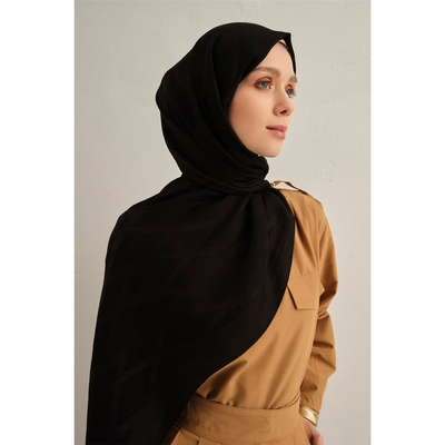 Armine Lyocell Naia Zikzak Desen Şal - Siyah - Resim 1