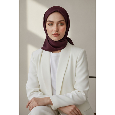Vissona Düz Twill İpek Eşarp - Şarabi - Resim 2