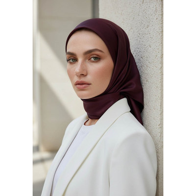 Vissona Düz Twill İpek Eşarp - Şarabi - Resim 3