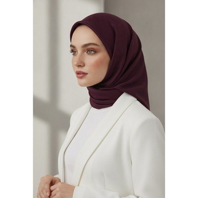 Vissona Düz Twill İpek Eşarp - Şarabi - Resim 4